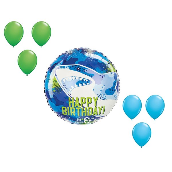 Loonballoon Birthday Shark Balloon Medium Shape Set 6x latex 81124